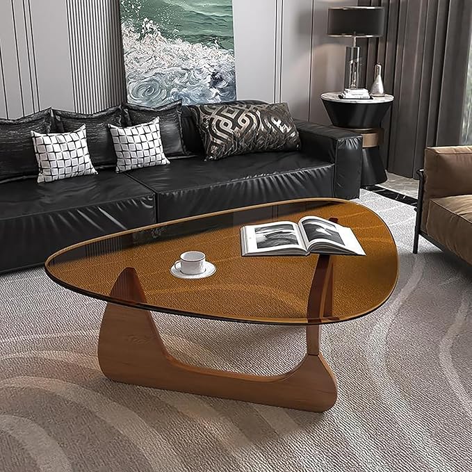 Modern Glass Coffee Table for Living Room, Mid Century Coffee Table, Small Coffee Tables, Suitable for Bedroom Living Room Reception Office Tables (Walnut/Brown, Medium 35.8 * 25.5 * 16in)