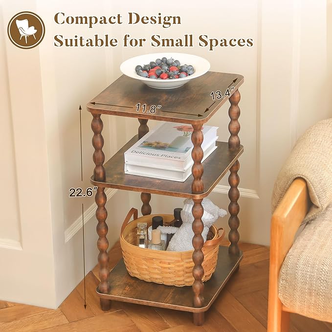 Fultyle Side Table, Small End Table with Storage Shelf, Modern Bedside Table Night Stand for Living Room, Bedroom, Office and Small Spaces (Rustic Brown)