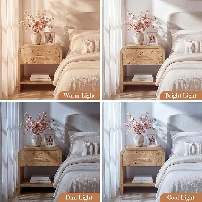 Night Stand Set of 2 [Unique Curved Profile] [FSC-Certified Wooden Board] 1-Drawer and 1 Storage Shelf Nightstand 24" H Metal Handle Modern Bedside Table Side Table End Table