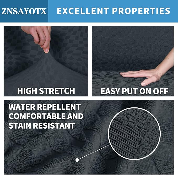 ZNSAYOTX 2026 Rectangle Ottoman Cover (L:45"-56") Super Stretch Soft Footrest Slipcover Form Fit, Universal Folding Foot Stool Covers with Non-Slip Elastic Band, Fashion Jacquard Texture, Dark Grey