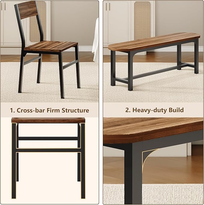 Feonase Dining Chairs and Benches Set of 4, Modern Dining Room Chairs with Ergonomic Backrest, Wood Structure & Metal Legs, for Kitchen, Dining Room, Space-Saving, Easy to Assemble & Clean, Walnut