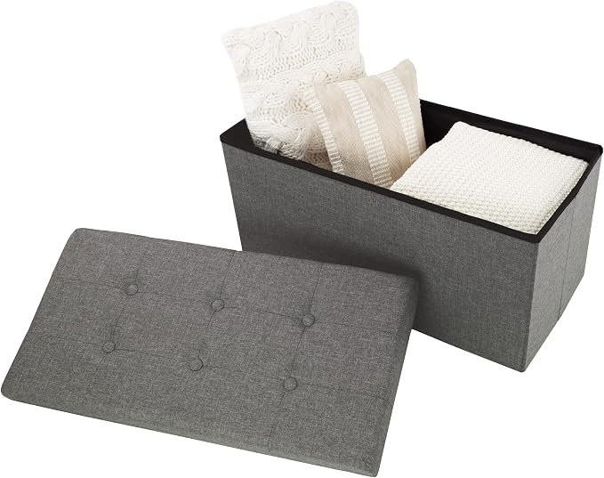 Lavish Home Folding Storage Ottoman - 30-Inch Folding Tufted Footrest, Linen Chest, or Bench with Removable Bin for Living Room, Bedroom, or Dorm (Dark Gray)