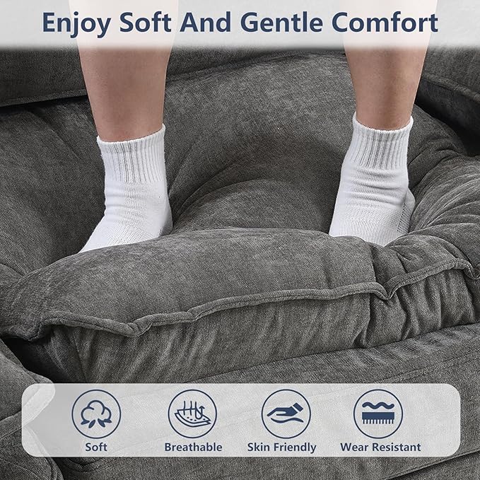 U Shaped Modular Sectional Sofa, Cloud Couch with Movable Ottoman, Comfy Chenille Sofa with Pillows for Living Room, Bedroom, Apartment, Dark Gray