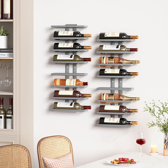 Hoctieon 3-Set 8 Tier Wall Mount Wine Rack (24 Tiers), Wall Racks for Wine Bottles Display and Storage, Hanging Bottle Organizer for Living Room, Dining Room, Wine Cellar, Bar, Grey