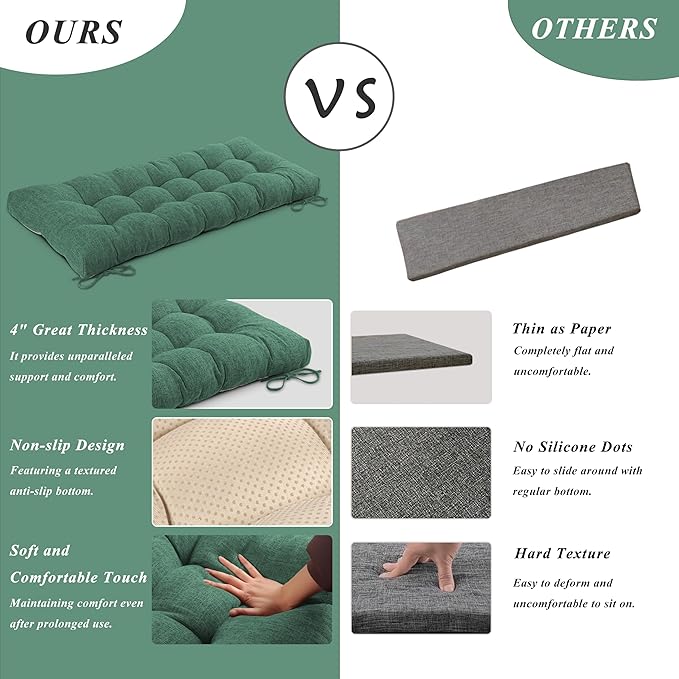 Bench Cushion for Indoor Furniture 48 x 19 inch Rectangle Bench Seat Cushion for Bay Window Entryway Bench Thick Textured Chair Cushion with Non-Slip Backing 1 Pack, Green