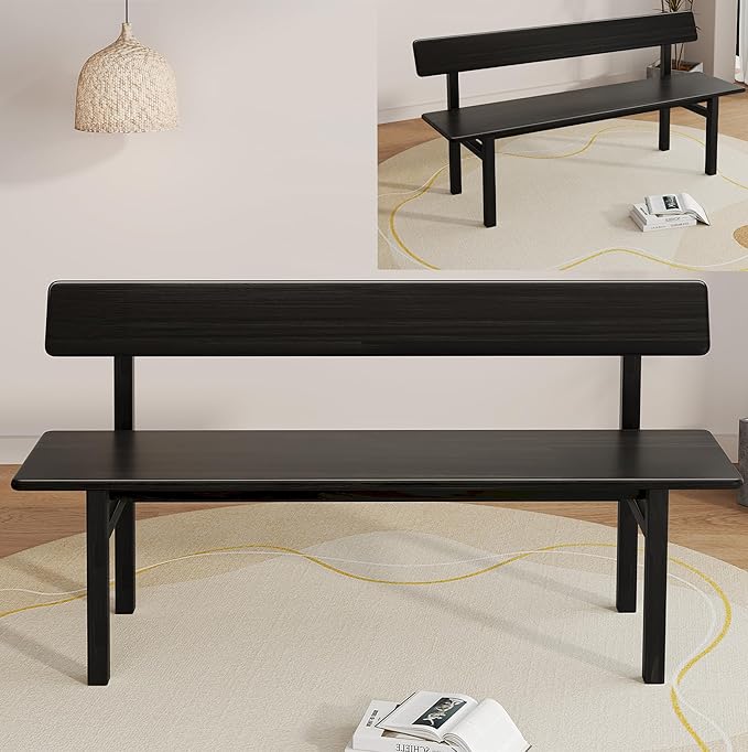 63inch Entryway Bench, Black Dining Bench with Spindle Back Farmhouse Bench Wood Bench for Foyer Balcony Living Room, Black