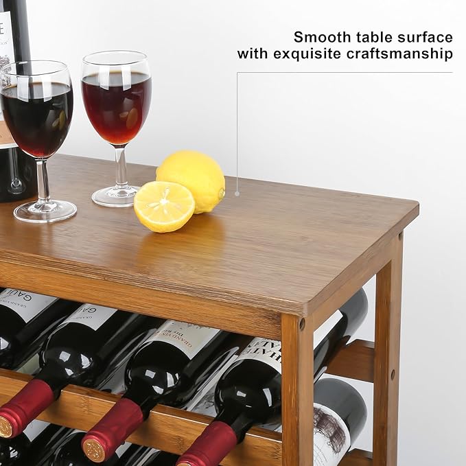 VASMIA 42 Bottles Bamboo Wine Rack,7-Tier Wine Rack Freestanding Floor with Table Top, Wine Storage Shelf for Kitchen Dining Room Bar,Walnut