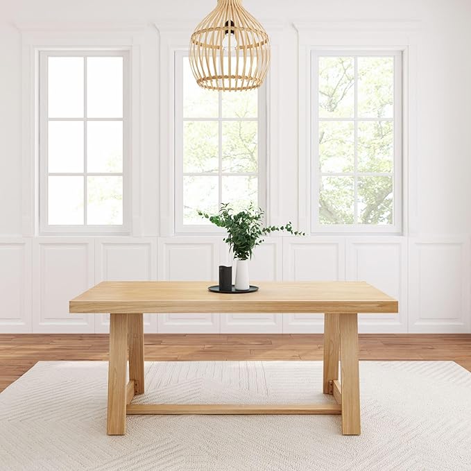 Plank+Beam 72 Inch Farmhouse Dining Table,Solid Wood Rustic Kitchen Table, for Dining Room, Home Office, Living Room Furniture, Easy Assembly, Blonde Wirebrush