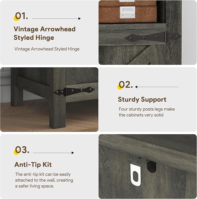 knoworld Buffet Sideboard with Storage Farmhouse with 4 Doors, 55'' Large Kitchen Storage Cabinet Wood Coffee Bar Cabinet Buffet Table with Shelves for Kitchen, Dining Room, Entryway (Gray, 55in)