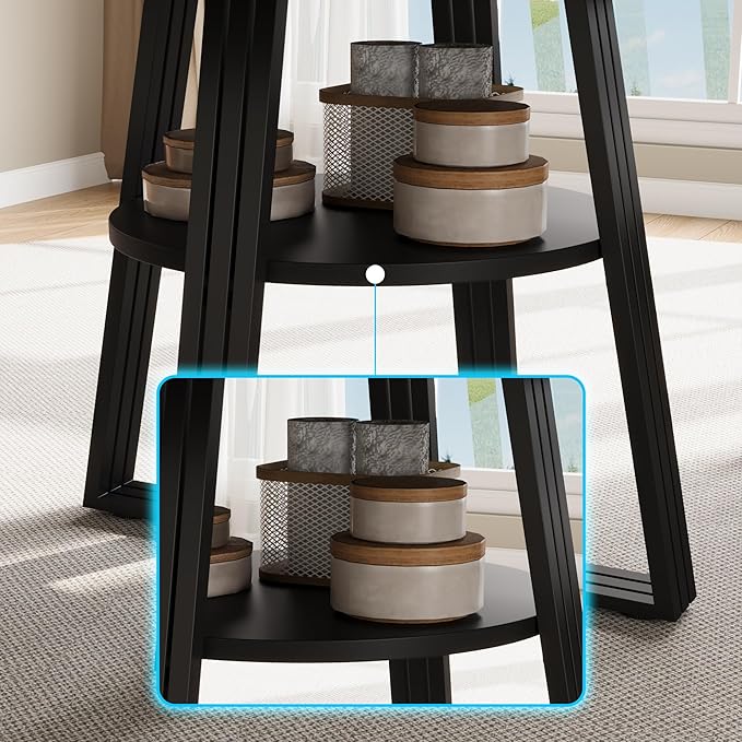 GarveeHome 47 Inch Round Dining Table for 4-6, Farmhouse Pedestal Kitchen Table with Storage Shelf, Space-Saving Circle, for Kitchen, Dining Room, Living Room, Apartment, Table Only- Black