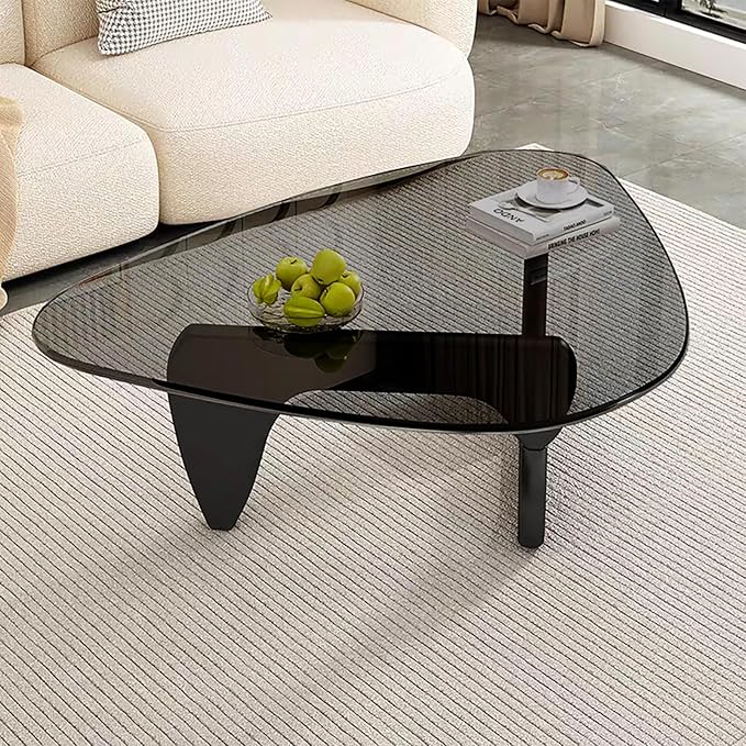 Mid Century Modern Glass Coffee Table, Coffee Table for Living Room, Noguchi Coffee Tables,Suitable for Bedroom Living Room Reception Office Tables (Black/Grey, ML)