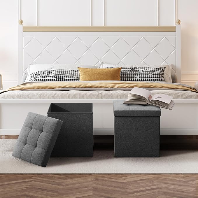 Storage Ottoman Bench, 15 Inch Ottoman Foot Rest, End of Bed Bench, Storage Chest for Living Room, Bedroom, Entryway, Gray