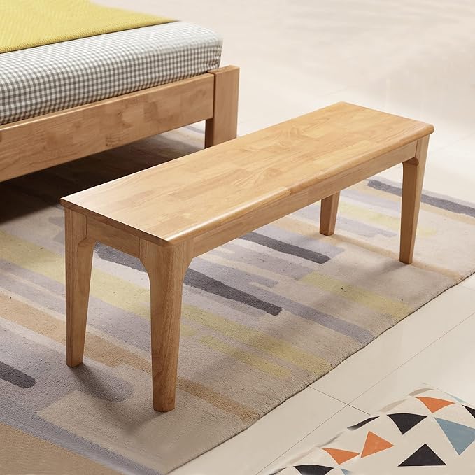 Dining Bench Wood Solid Oak Wooden Bed End＆Entryway Bench for Bedroom Living Room Kitchen(Natural)