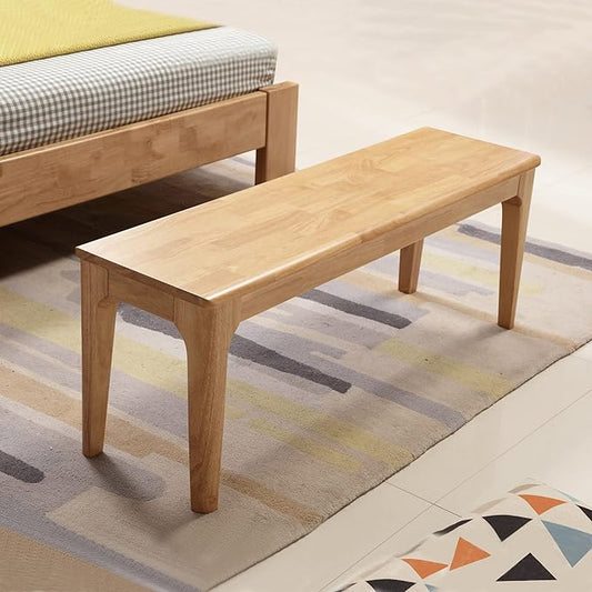 Dining Bench Wood Solid Oak Wooden Bed End＆Entryway Bench for Bedroom Living Room Kitchen(Natural)