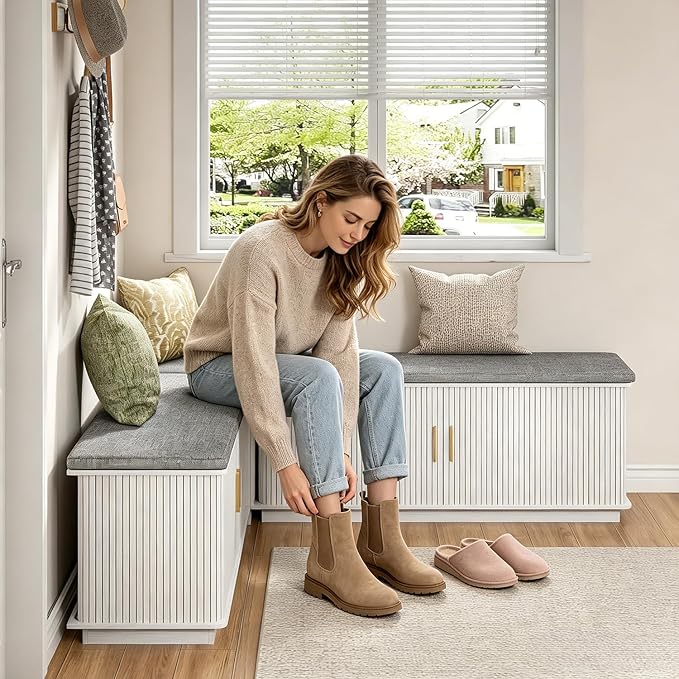 L Shaped Breakfast Nook Bench with Cushion, Kitchen Corner Bench with Hidden Storage, Backless Corner Dining Benches for Kitchen Dining Room Entryway
