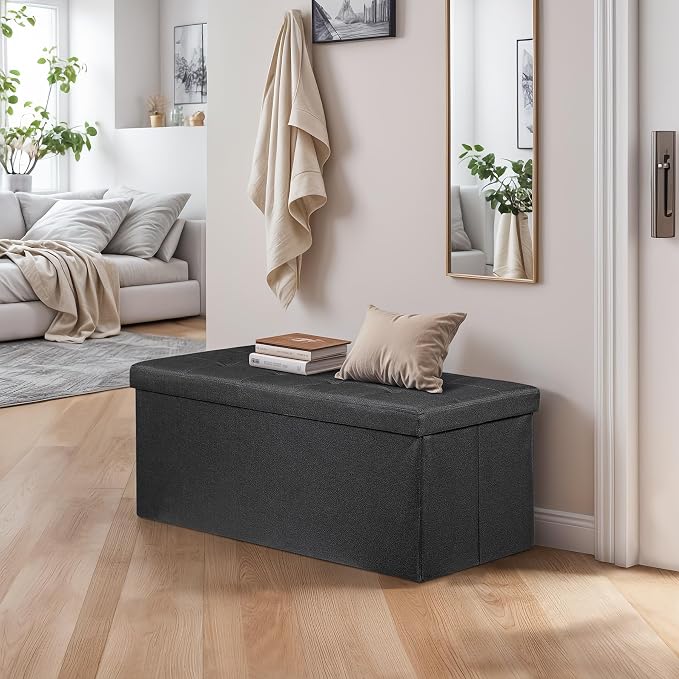 ZENY 43.3 Inches Folding Storage Ottoman Bench with Hidden Storage, Foot Rest Stool, Chest for Living Room, Bedroom (Black)