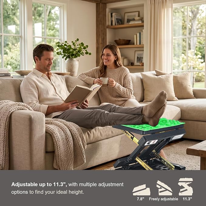 Footrest for Under Desk at Work, Height Adjustable Foot Rest with Reflexology Pad, Foldable Ergonomic Foot Stool for Muscle Tension Relief, Suitable for Office, Home & All-Season Use(Green)