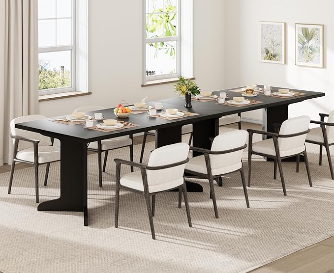 Garvee 71" Large Dining Table for 6 to 8 People, Modern Dinner Table with Unique Wooden Legs, Rectangle Dining Table for Kitchen, Dining Room & Living Room, Black