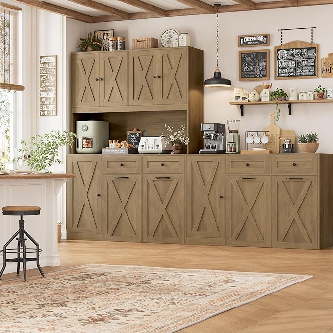 HOSTACK 71" H Kitchen Trash Can Hutch Cabinet, 12.5 Gallon Double Pull Out Garbage Can Hutch Cabinet with Trash Bin Storage Holders, 47" Wide Kitchen Pantry with Hidden Garbage Storage, Rustic Brown