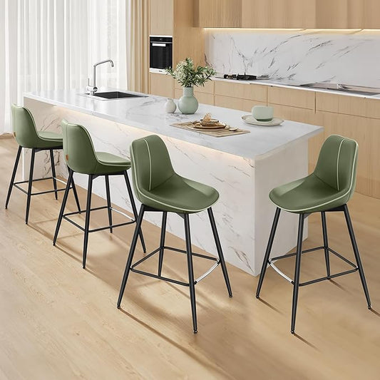 VASAGLE Bar Stools Set of 4, Counter Height Bar Stools with Back, Ergonomic Backrest, Synthetic Leather, Metal Legs, 24.8-Inch Tall Barstools for Kitchen Island Home Bar, Easy Assembly, Forest Green