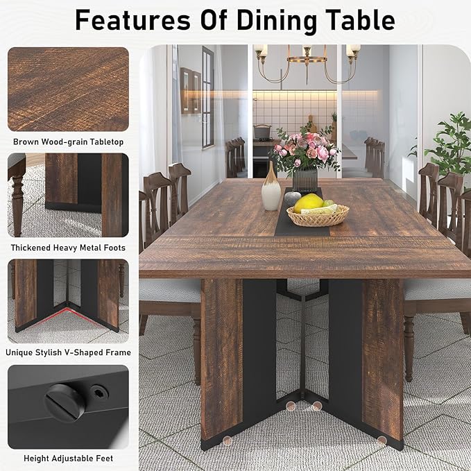 Hlivelood 78Inch Large Dining Table for 6 8 People,Wooden Rectangular Kitchen Table W/Waterproof Tabletop,Large Rectangle Furniture W/Adjustable Legs,Brown Dinner Table for Kitchen Dining Room(78IN)