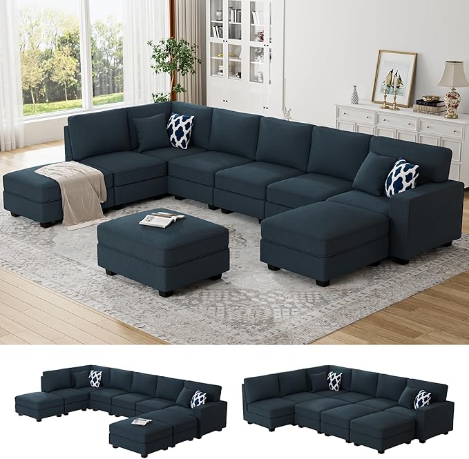 Legend Vansen Oversized Modular Sectional Sofa,U/L‑Shaped Reversible Couch with Ottoman,Deep Seat Plush Polyester Sofa for Living Room,9‑Seater,Charcoal