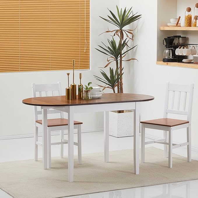 HOMCOM 55" Solid Wood Kitchen Table for 4-6 People, Oval Drop Leaf Tables for Small Spaces, Folding Dining Table, Brown