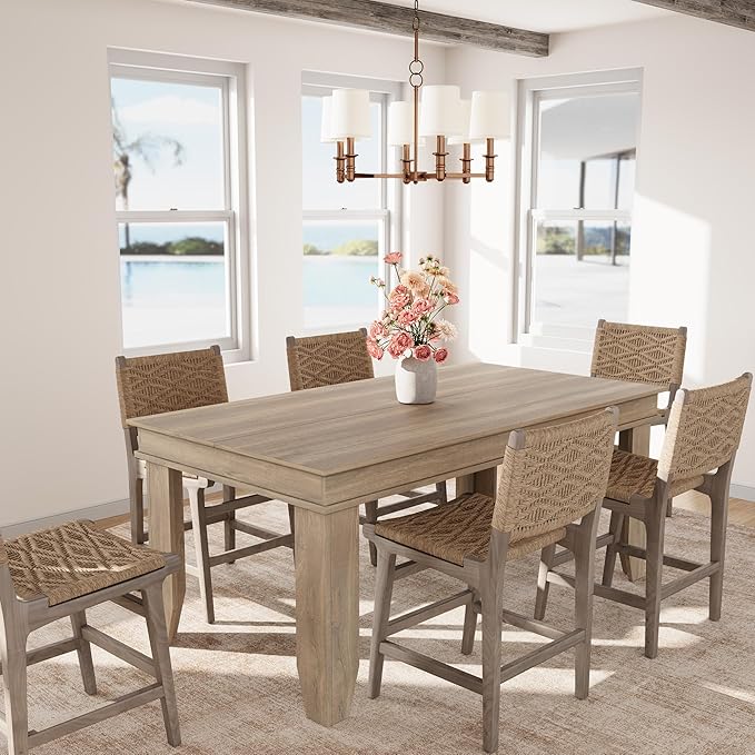 GarveeHome Farmhouse Dining Table for 4-6 People, 63 in Long Kitchen Tables with Wooden Sturdy Frame, 5 ft Large Rectangular Dinner Table for Dining Room, Kitchen, Natural Oak, 63" Non-extendable