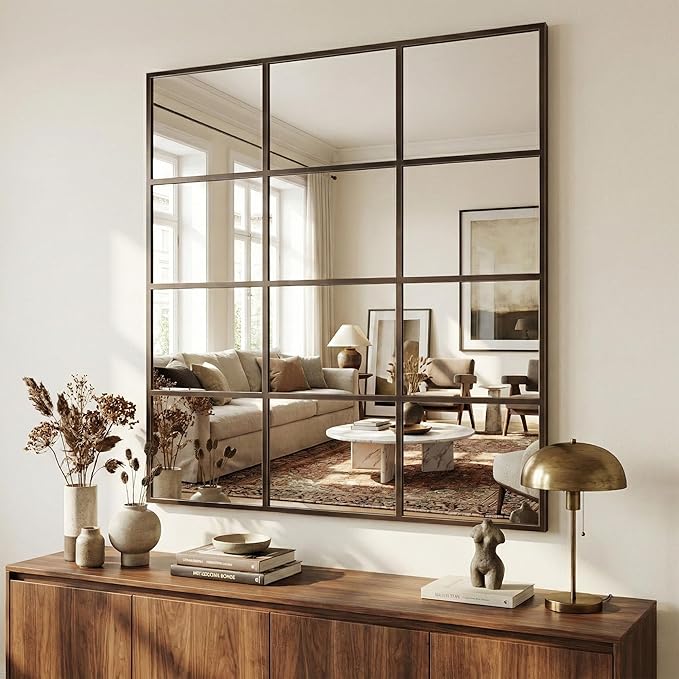 Suidia Wall Mirror, 36" x 40" Window Decorative Mirrors, Metal Framed Wall Decor Wall-Mounted Mirrors for Bedroom, Living Room, Entryway, Bronze