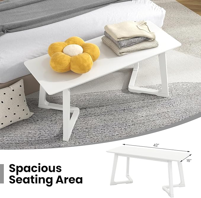Giantex Set of 2 Entryway Bench, 42” Long Dining Bench with Rubber Wood Triangular Legs, 16” Wide Seat, 350 Lbs Capacity, Shoe Bench for Living Room, Bedroom, Hallway, Kitchen, End of Bed Bench, White