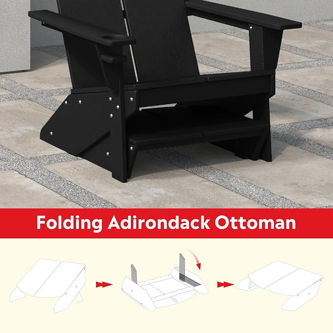 Costaelm Seaview Modern HDPE Plastic Folding Patio Adirondack Ottoman, Black
