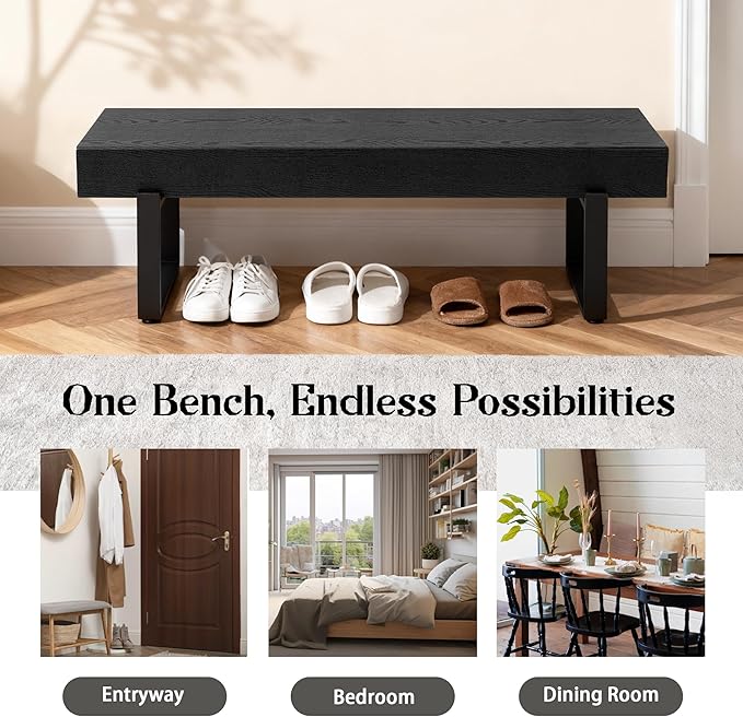 Merax 59" Wooden Dining Bench, Farmhouse Indoor Kitchen Table Benches, Bed Bench, Industrial Shoe Bench, Entryway Benches, Black