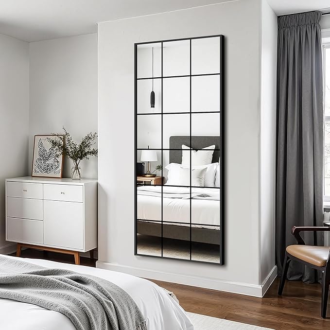 Window Mirrors for Wall Decor, Large Wall Mirrors Decorative Window Pane 30 x 70, Rectangular Metal Framed Wall Mounted Mirrors for Bedroom, Living Room, Dining Room, Entryway, Bathroom