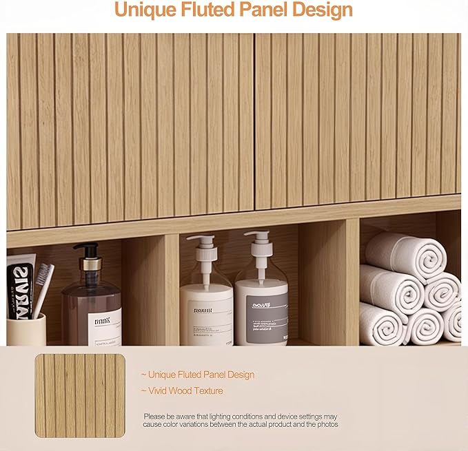 Bathroom Wall Cabinet,Wooden Medicine Cabinet with Fluted Doors Over The Toilet Storage Cabinet with Adjustable Shelf for Bathroom,Wood