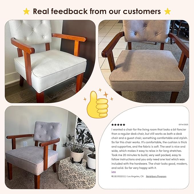 Versatile Side Arm Chair, Small Modern Accent Chair, Upholstered Wooden Armchair, Corner Chair with Arm Rest,Tufted Backrest, Cushion, for Office,Waiting/Reading/Living Room, Grey