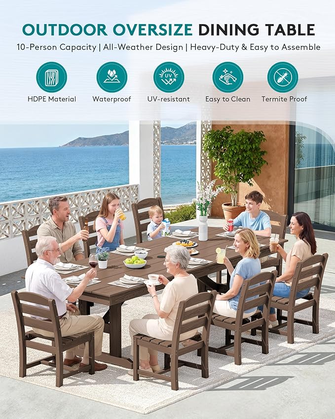 SERWALL Outdoor Armless Dining Chairs Set of 4, All-Weather HDPE Patio Dining Chair with 19.7" Widened Seat, for Backyard, Deck, Lawn and Garden, Brown