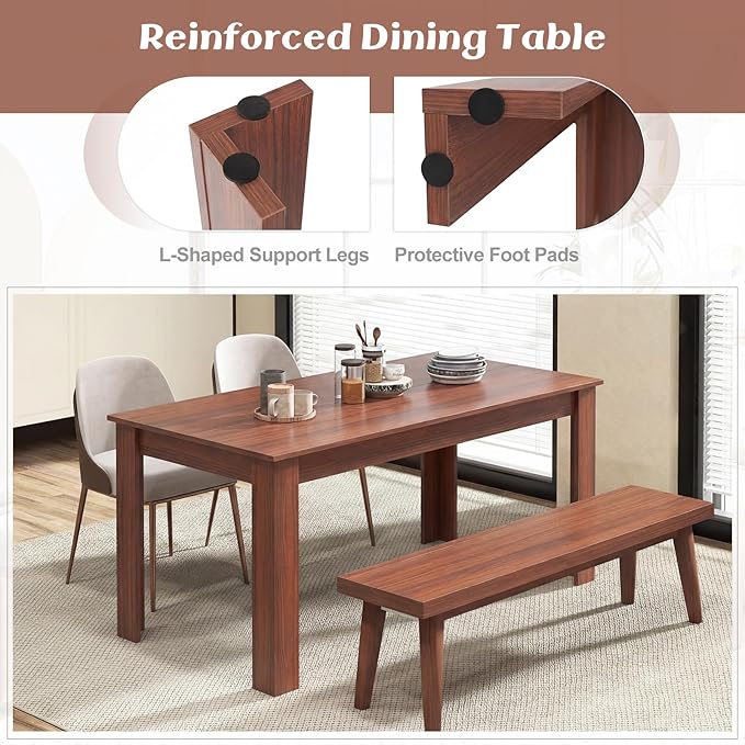 Giantex Dining Table for 4-6, 63" L Large Farmhouse Kitchen Table, Wooden Rectangular Dinner Table for Living Dining Room, Home Office, Dinette, 330LBS Capacity, Walnut