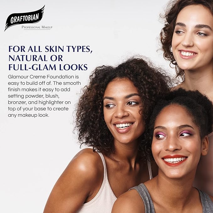 Graftobian HD Glamour Crème Foundation 1/2oz, Weightless Full Coverage Makeup, 65 Inclusive Shades, For All Skin Types, Natural or Full-Glam Looks, For Professionals and Beginners, Evening Mist