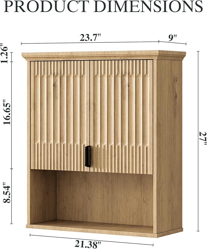 Fatmok Bathroom Wall Storage Cabinet, Medicine Cabinet with Adjustable Wood Shelf & Doors, Over the Toilet Storage Cabinet for Laundry Room & Living Room Kitchen,Natural