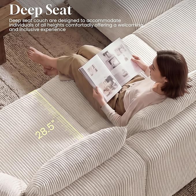 GRUSIGN 118'' Sectional Boneless Oversize Modular Couches, Curved Cloud Sectional Couches for Living Room,Rounded Corner Design L Shape Deep Seat Family Sofa with Ottoman & 3 Throw Pillows, Beige