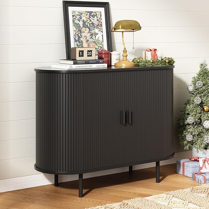 ONBRILL 40" Sideboard Buffet Cabinet with Storage, Storage Cabinet with Sliding Door & Adjustable Shelf, Modern Accent Coffee Bar Console Table for Kitchen, Entryway, Black