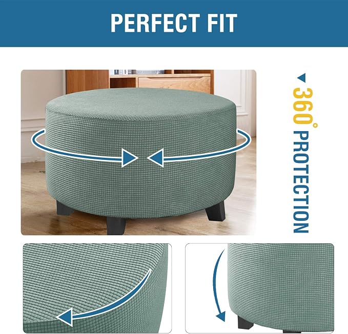 H.VERSAILTEX Ottoman Cover Stretch Ottoman Slipcover Round Ottoman Storage Cover Folding Stool Covers Furniture Protector Cover for Footrest Ottoman Fit Dia 20" - 23", Sage