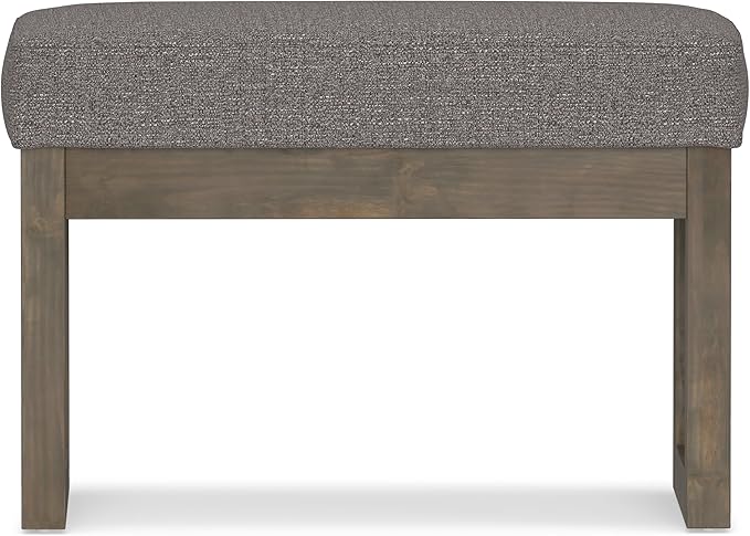 SIMPLIHOME Milltown Small Ottoman Bench - 27" Wide x 18" High Upholstered Tweed Look Fabric Rectangle Footstool Ottoman in Pebble Grey, Contemporary Bench for Bedroom with Cushioned Seat, Assembled