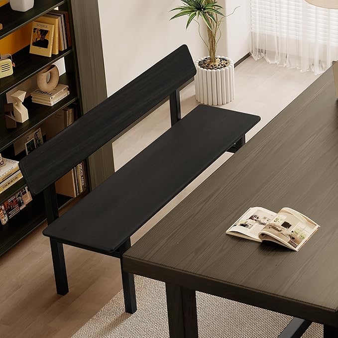 47" Entryway Bench, Black Dining Bench with Spindle Back Farmhouse Bench Wood Bench for Foyer Balcony Living Room, Black