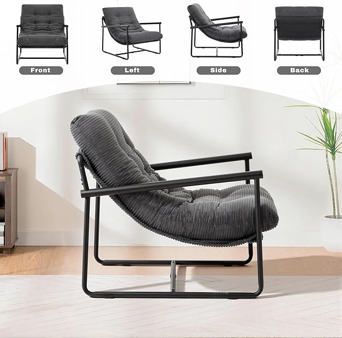 Modern Accent Chair for Living Room,Arm Chair with Metal Frame,Upholstered Armchair with Soft Cushion for Bedroom Lounge Reading Room (Dark Grey)