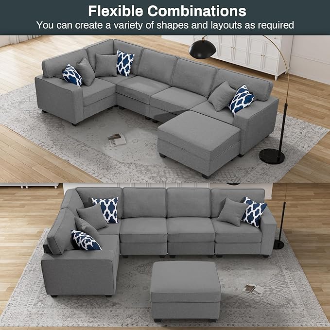 Legend Vansen Oversized Modular Sectional Sofa,U/L‑Shaped Reversible Couch with Ottoman,Deep Seat Plush Polyester Sofa for Living Room,6‑Seater,Dark Grey
