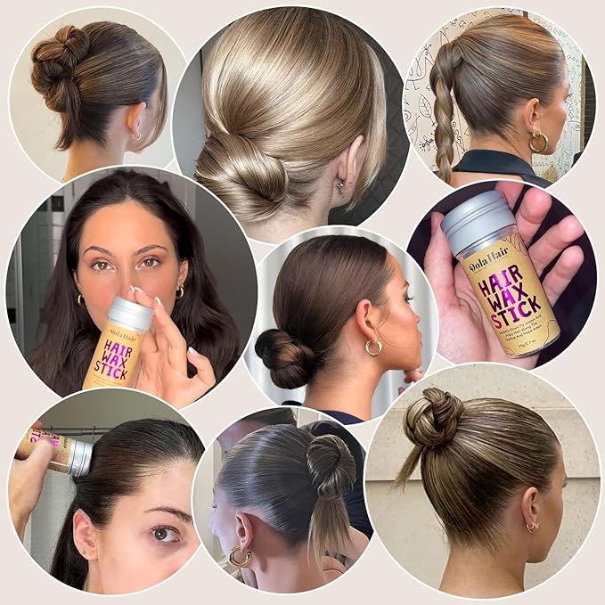 Dolahair ヘアワックススティック - アホ毛抑え・スタイリングポマード（子供、女性、男性向け） - ヘアアクセサリー スリックバックヘアブラシキット ヘアゴム20本付きヘアお団子メーカー (3個パック)