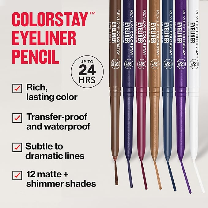 REVLON ColorStay Pencil Waterproof Eyeliner, Smudge-Proof, Eye Makeup with Built-In Sharpener, Packaging May Vary, 201 Black, 0.01 oz