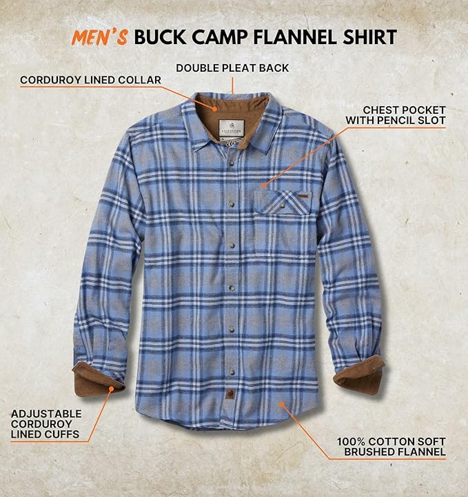 Legendary Whitetails Mens Long Sleeve Button Down 100% Cotton Flannel Shirt