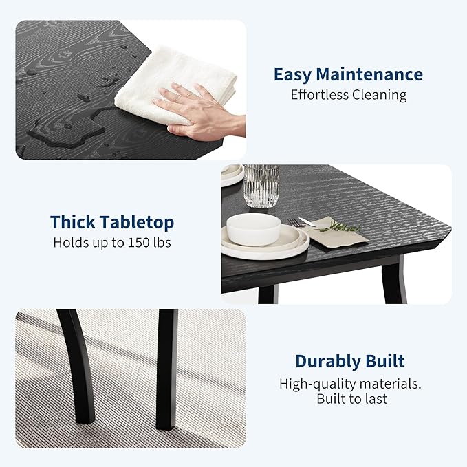 IDEALHOUSE 43'' Dining Table Set for 4, Wooden Kitchen Table with Upholstered Bench & 2 Cushion Chairs, Industrial Dinette Set for Studio, Kitchen, Dining Room, Apartment, Black
